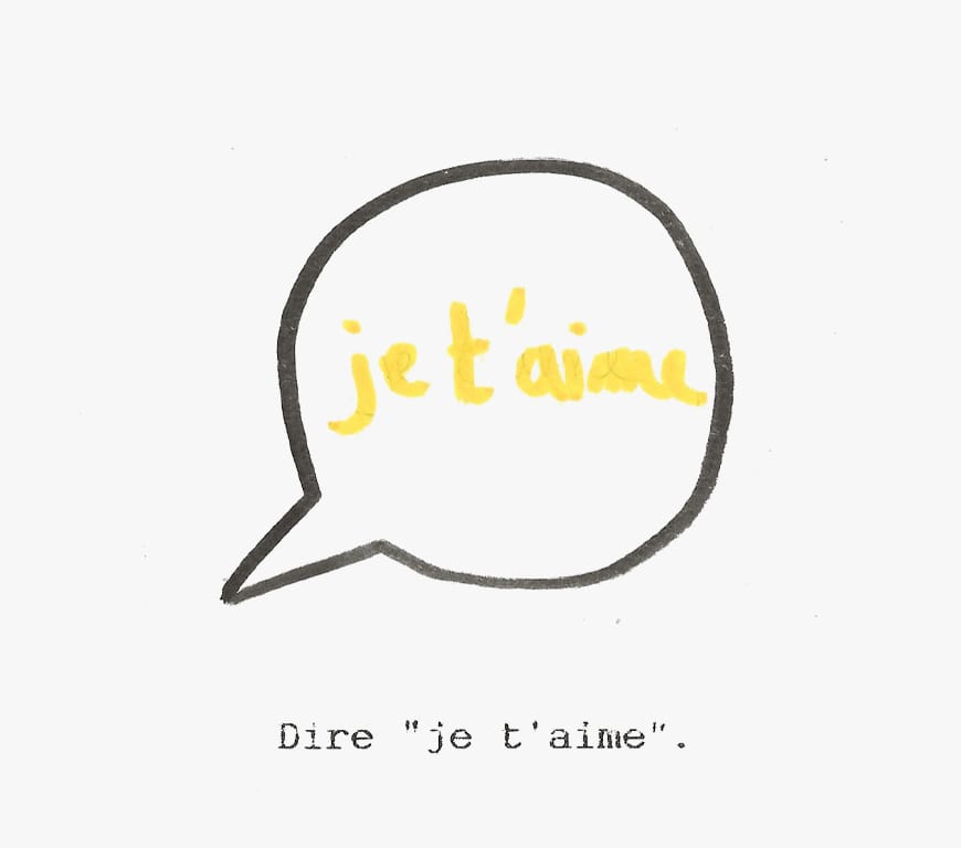 bulle de bande dessinée qui dit "je t'aime" pour motion design video du bonheur par Charlotte Smague