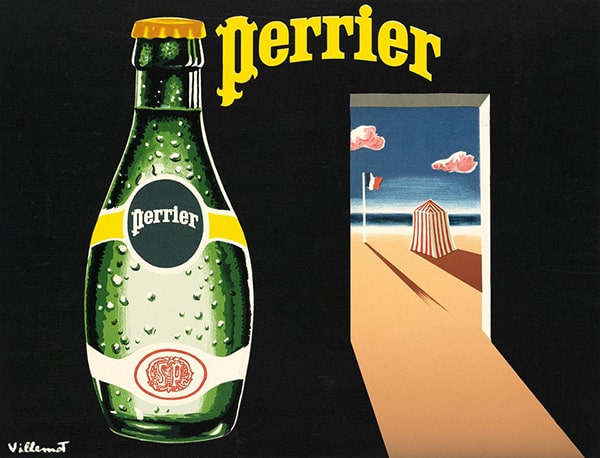 affiche d'une porte Perrier de Bernard Villemot 1983 pour motion vidéo