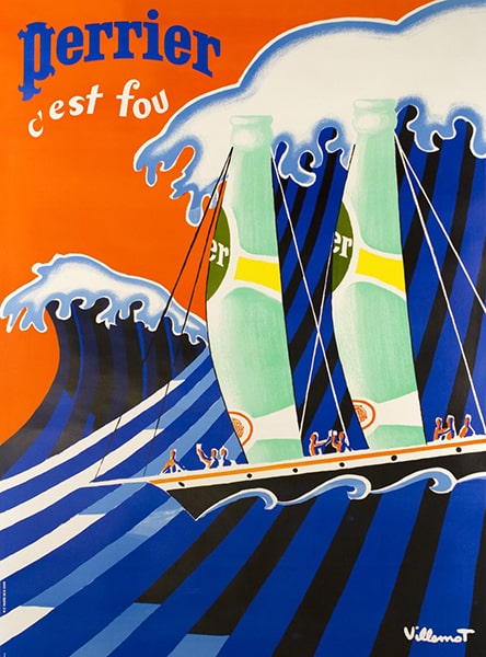 affiche du bateau Perrier de Bernard Villemot en 1981 pour motion vidéo