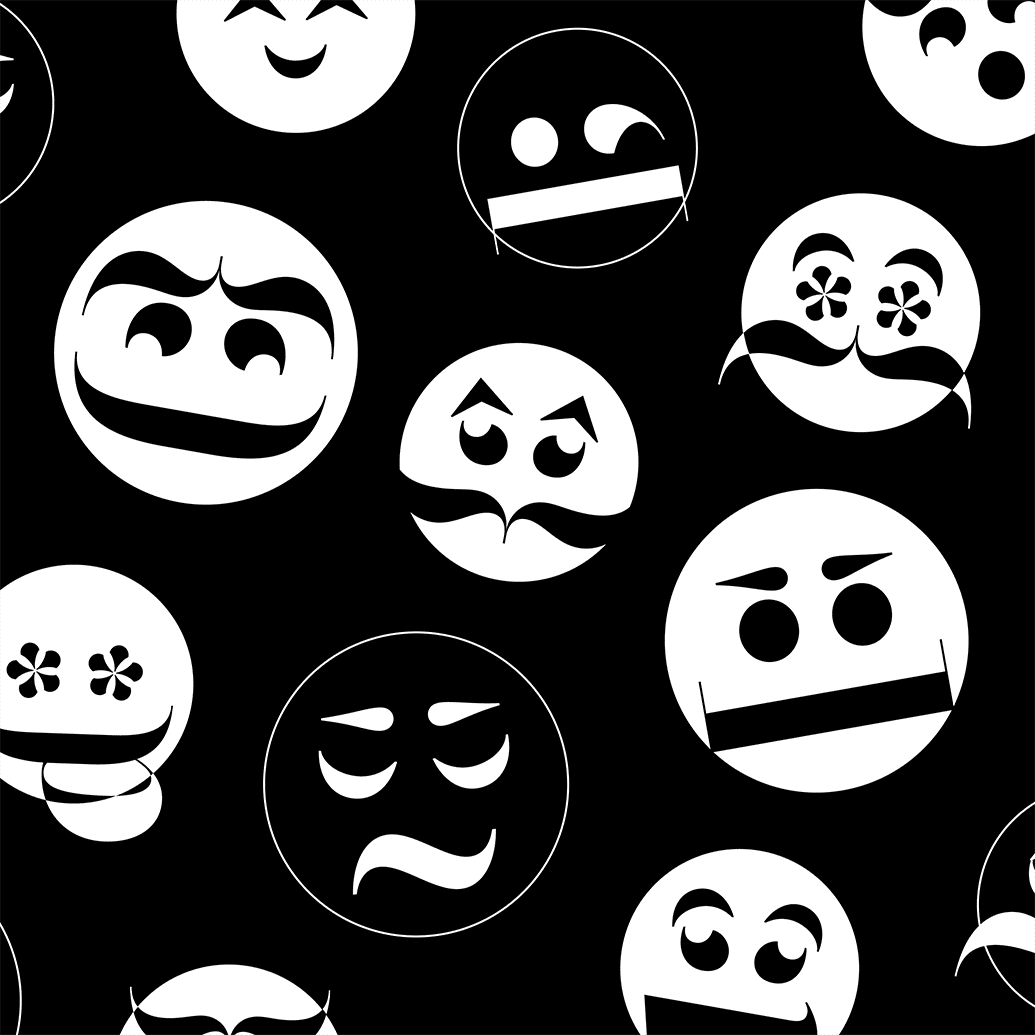 smileys et emojis noir pour l'application le jeu du dictionnaire UX UI par Charlotte Smague